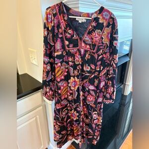Molly Bracken Vibrant Floral Long Sleeve Dress - Black and Pink